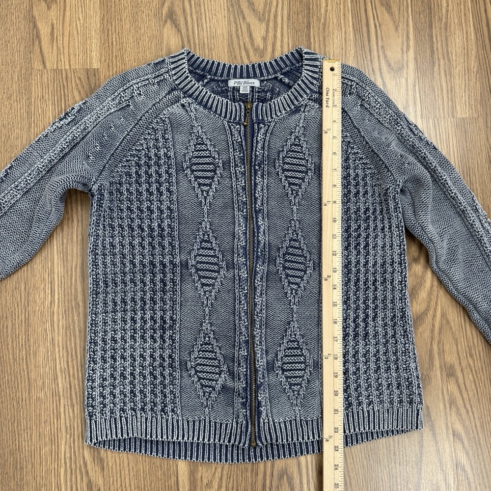 Womens Fisherman Knit Zip Front Sweater Blue Textured Coastal Cardigan Layering - Picture 13 of 13